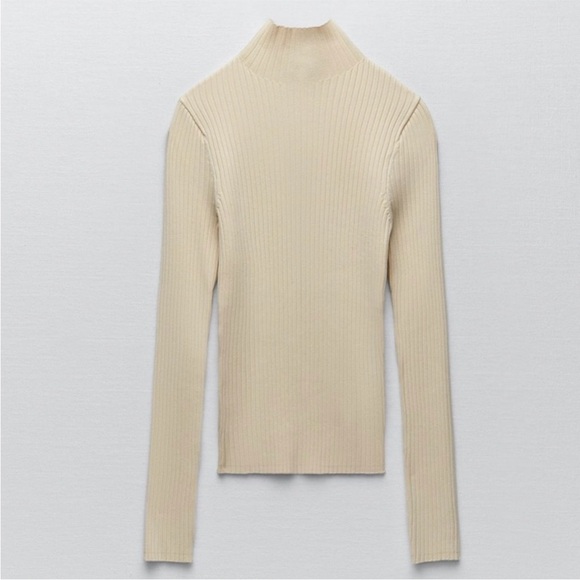 Zara Cream Ribbed Long Sleeve Sweater Top - Picture 1 of 6